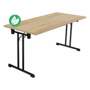 Table pliante polyvalente rectangle L. 160 x P. 70 cm - Plateau Chêne Nebraska - pieds Noir Table pliante polyvalente rectangle L. 160 x P. 70 cm - Plateau Chêne Nebraska - pieds Noir