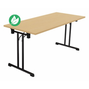 Table pliante polyvalente rectangle L. 160 x P. 70 cm - Plateau Hêtre - pieds Noir