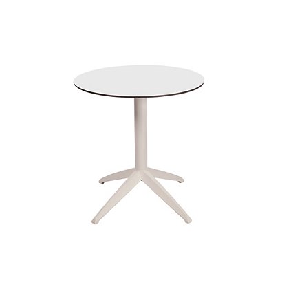 Table pliante Quatro à plateau basculant ronde Ø 70 cm, en polypropylène usage extérieur - Blanc