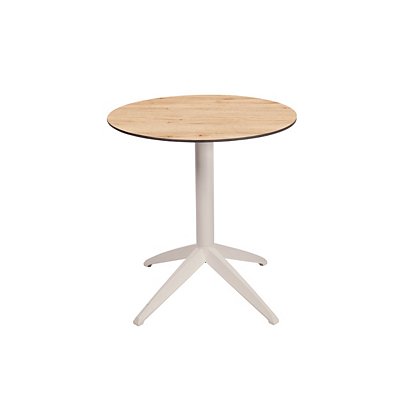Table pliante Quatro à plateau basculant ronde Ø 70 cm, en polypropylène usage extérieur - Chêne