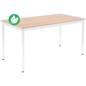 Table Polyvalente rectangle - L.140 x P.70 cm - Plateau Chêne Nebraska - Pieds Blanc Table Polyvalente rectangle - L.140 x P.70 cm - Plateau Chêne Nebraska - Pieds Blanc