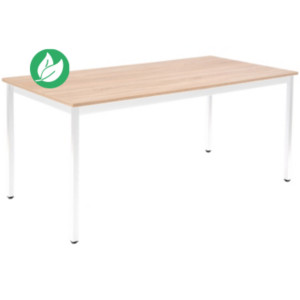 Table Polyvalente rectangle - L.160 x P.80 cm - Plateau Chêne Canadien - Pieds Blanc Table Polyvalente rectangle - L.160 x P.80 cm - Plateau Chêne Canadien - Pieds Blanc