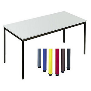 Table Polyvalente Rectangle - L. 160 x P. 80 cm - Plateau Gris - pieds Bleu
