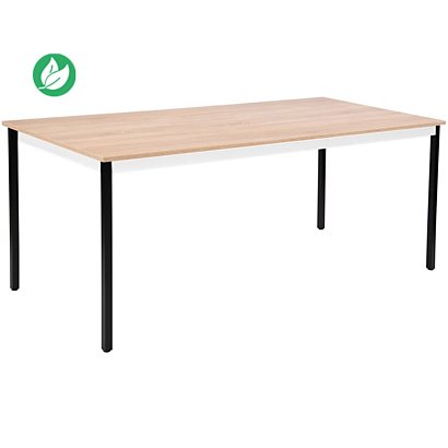 Table Polyvalente rectangle - L.180 x P.80 cm - Plateau Chêne Nebraska - Pieds Noir