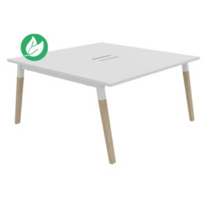 Table de réunion Burocolor A avec trappe d'accès - L.140 x P.143 cm - Plateau Blanc - Pieds Bois/Blanc Table de réunion Burocolor A avec trappe d'accès - L.140 x P.143 cm - Plateau Blanc - Pieds Bois/Blanc