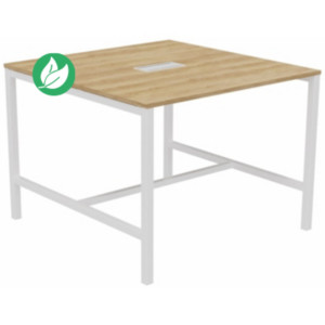 Table de réunion Burocolor avec trappe d'accès - L.140 x P.143 cm - Plateau Chêne Nebraska - Pieds Blanc Table de réunion Burocolor avec trappe d'accès - L.140 x P.143 cm - Plateau Chêne Nebraska - Pieds Blanc