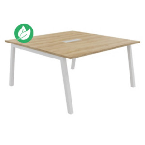 Table de réunion Burocolor A avec trappe d'accès - L.140 x P.143 cm - Plateau Chêne Nebraska - Pieds Blanc Table de réunion Burocolor A avec trappe d'accès - L.140 x P.143 cm - Plateau Chêne Nebraska - Pieds Blanc