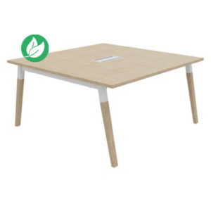 Table de réunion Burocolor A avec trappe d'accès - L.140 x P.143 cm - Plateau Chêne - Pieds Bois/Blanc Table de réunion Burocolor A avec trappe d'accès - L.140 x P.143 cm - Plateau Chêne - Pieds Bois/Blanc