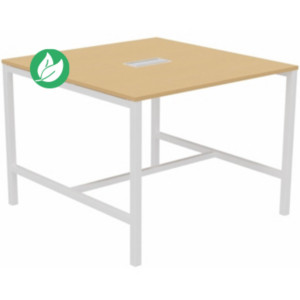 Table de réunion Burocolor avec trappe d'accès - L.140 x P.143 cm - Plateau Hêtre - Pieds Blanc Table de réunion Burocolor avec trappe d'accès - L.140 x P.143 cm - Plateau Hêtre - Pieds Blanc