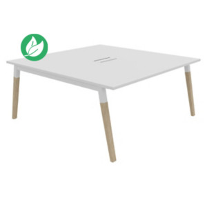 Table de réunion Burocolor A avec trappe d'accès - L.160 x P.163 cm - Plateau Blanc - Pieds Bois/Blanc Table de réunion Burocolor A avec trappe d'accès - L.160 x P.163 cm - Plateau Blanc - Pieds Bois/Blanc