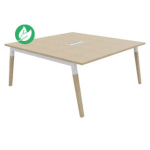 Table de réunion Burocolor A avec trappe d'accès - L.160 x P.163 cm - Plateau Chêne - Pieds Bois/Blanc Table de réunion Burocolor A avec trappe d'accès - L.160 x P.163 cm - Plateau Chêne - Pieds Bois/Blanc
