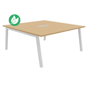Table de réunion Burocolor A avec trappe d'accès - L.160 x P.163 cm - Plateau Hêtre - Pieds Blanc Table de réunion Burocolor A avec trappe d'accès - L.160 x P.163 cm - Plateau Hêtre - Pieds Blanc