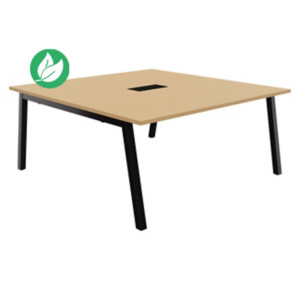 Table de réunion Burocolor A avec trappe d'accès - L.160 x P.163 cm - Plateau Hêtre - Pieds Noir Table de réunion Burocolor A avec trappe d'accès - L.160 x P.163 cm - Plateau Hêtre - Pieds Noir