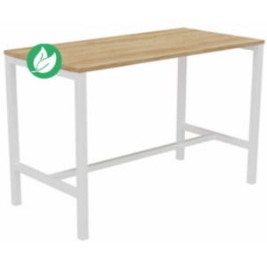 Table de réunion coworking Burocolor - L.160 x P.80 cm - Plateau Chêne Nebraska - Pieds Blanc