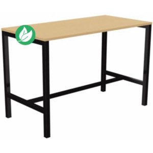 Table de réunion coworking Burocolor - L.160 x P.80 cm - Plateau Hêtre - Pieds Noir