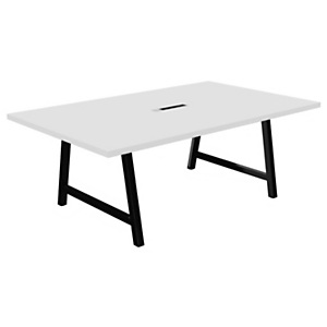 Table de réunion coworking Cohésion L.200 x l.120 cm avec électrification + prise T - Blanc Pieds arche métal Noir