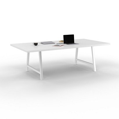 Table de réunion coworking Cohésion L.240 x l.120 cm avec électrification - Blanc pieds arche métal Blanc - 1
