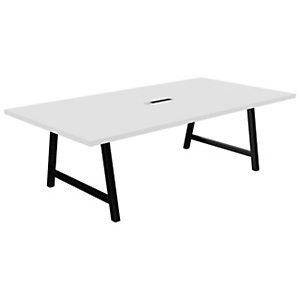 Table de réunion coworking Cohésion L.240 x l.120 cm avec électrification - Blanc pieds arche métal Noir