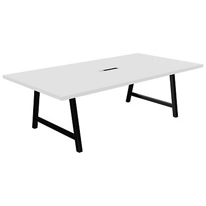 Table de réunion coworking Cohésion L.240 x l.120 cm avec électrification - Blanc pieds arche métal Noir - 1