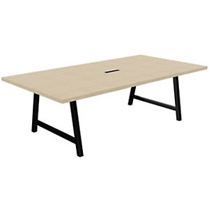 Table de réunion coworking Cohésion L.240 x l.120 cm avec électrification - Chêne pieds arche métal Noir
