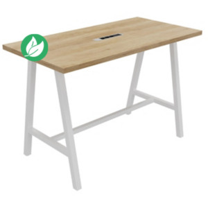 Table de réunion coworking Cohésion H.107 x L.160 x P.80 cm avec électrification - Plateau Chêne Nebraska - Pieds Blanc Table de réunion coworking Cohésion H.107 x L.160 x P.80 cm avec électrification - Plateau Chêne Nebraska - Pieds Blanc
