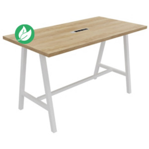 Table de réunion coworking Cohésion H.107 x L.180 x P.90 cm avec électrification - Plateau Chêne Nebraska - Pieds Blanc Table de réunion coworking Cohésion H.107 x L.180 x P.90 cm avec électrification - Plateau Chêne Nebraska - Pieds Blanc