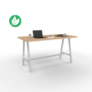 Table de réunion coworking Cohésion H.107 x L.200 x P.100 cm avec électrification - Plateau Chêne Nebraska - Pieds Blanc Table de réunion coworking Cohésion H.107 x L.200 x P.100 cm avec électrification - Plateau Chêne Nebraska - Pieds Blanc