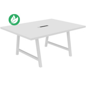 Table de réunion coworking Cohésion H.74 x L.160 x P.120 cm avec électrification - Plateau Blanc - Pieds Blanc Table de réunion coworking Cohésion H.74 x L.160 x P.120 cm avec électrification - Plateau Blanc - Pieds Blanc