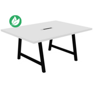 Table de réunion coworking Cohésion H.74 x L.160 x P.120 cm avec électrification - Plateau Blanc - Pieds Noir Table de réunion coworking Cohésion H.74 x L.160 x P.120 cm avec électrification - Plateau Blanc - Pieds Noir