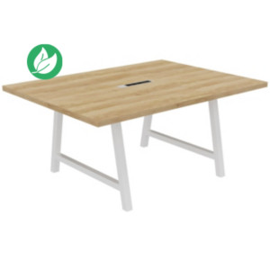 Table de réunion coworking Cohésion H.74 x L.160 x P.120 cm avec électrification - Plateau Chêne Nebraska - Pieds Blanc Table de réunion coworking Cohésion H.74 x L.160 x P.120 cm avec électrification - Plateau Chêne Nebraska - Pieds Blanc