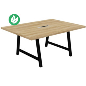 Table de réunion coworking Cohésion H.74 x L.160 x P.120 cm avec électrification - Plateau Chêne Nebraska - Pieds Noir Table de réunion coworking Cohésion H.74 x L.160 x P.120 cm avec électrification - Plateau Chêne Nebraska - Pieds Noir