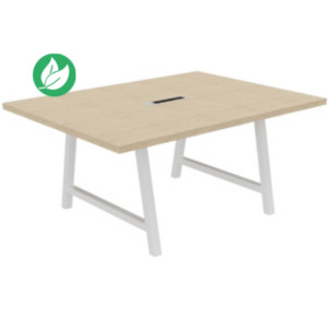 Table de réunion coworking Cohésion H.74 x L.160 x P.120 cm avec électrification - Plateau Chêne - Pieds Blanc Table de réunion coworking Cohésion H.74 x L.160 x P.120 cm avec électrification - Plateau Chêne - Pieds Blanc