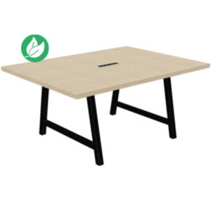 Table de réunion coworking Cohésion H.74 x L.160 x P.120 cm avec électrification - Plateau Chêne - Pieds Noir Table de réunion coworking Cohésion H.74 x L.160 x P.120 cm avec électrification - Plateau Chêne - Pieds Noir