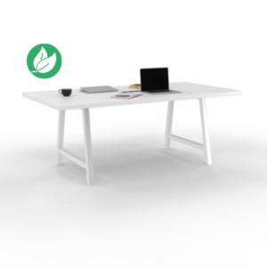 Table de réunion coworking Cohésion H.74 x L.200 x P.100 cm avec électrification - Plateau Blanc - Pieds Blanc Table de réunion coworking Cohésion H.74 x L.200 x P.100 cm avec électrification - Plateau Blanc - Pieds Blanc