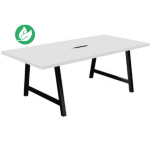 Table de réunion coworking Cohésion H.74 x L.200 x P.100 cm avec électrification - Plateau Blanc - Pieds Noir Table de réunion coworking Cohésion H.74 x L.200 x P.100 cm avec électrification - Plateau Blanc - Pieds Noir