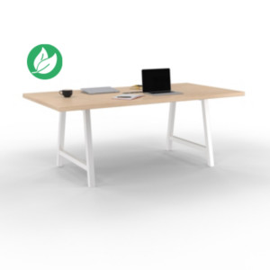 Table de réunion coworking Cohésion H.74 x L.200 x P.100 cm avec électrification - Plateau Chêne - Pieds Blanc Table de réunion coworking Cohésion H.74 x L.200 x P.100 cm avec électrification - Plateau Chêne - Pieds Blanc