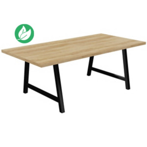 Table de réunion coworking Cohésion H.74 x L.200 x P.100 cm - Plateau Chêne Nebraska - Pieds Noir Table de réunion coworking Cohésion H.74 x L.200 x P.100 cm - Plateau Chêne Nebraska - Pieds Noir