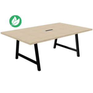 Table de réunion coworking Cohésion H.74 x L.200 x P.120 cm avec électrification - Plateau Chêne - Pieds Noir Table de réunion coworking Cohésion H.74 x L.200 x P.120 cm avec électrification - Plateau Chêne - Pieds Noir