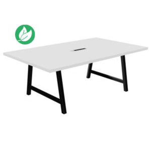 Table de réunion coworking Cohésion H.74 x L.200 x P.120 cm avec électrification + prise T - Plateau Blanc - Pieds Noir Table de réunion coworking Cohésion H.74 x L.200 x P.120 cm avec électrification + prise T - Plateau Blanc - Pieds Noir