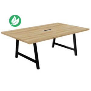 Table de réunion coworking Cohésion H.74 x L.200 x P.120 cm avec électrification + prise T - Plateau Chêne Nebraska - Pieds Noir Table de réunion coworking Cohésion H.74 x L.200 x P.120 cm avec électrification + prise T - Plateau Chêne Nebraska - Pieds Noir