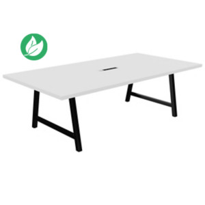 Table de réunion coworking Cohésion H.74 x L.240 x P.120 cm avec électrification - Plateau Blanc - Pieds Noir Table de réunion coworking Cohésion H.74 x L.240 x P.120 cm avec électrification - Plateau Blanc - Pieds Noir