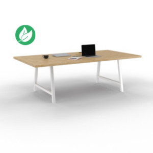 Table de réunion coworking Cohésion H.74 x L.240 x P.120 cm avec électrification - Plateau Chêne Nebraska - Pieds Blanc Table de réunion coworking Cohésion H.74 x L.240 x P.120 cm avec électrification - Plateau Chêne Nebraska - Pieds Blanc