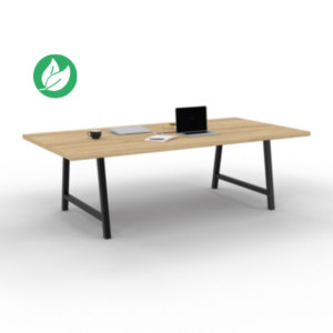 Table de réunion coworking Cohésion H.74 x L.240 x P.120 cm avec électrification - Plateau Chêne Nebraska - Pieds Noir Table de réunion coworking Cohésion H.74 x L.240 x P.120 cm avec électrification - Plateau Chêne Nebraska - Pieds Noir