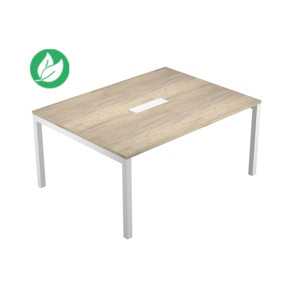 Table de réunion Eminence - L.160 x P.120 cm - Trappe d’accès centrale - Plateau Chêne canadien - Pieds Blanc Table de réunion Eminence - L.160 x P.120 cm - Trappe d’accès centrale - Plateau Chêne canadien - Pieds Blanc