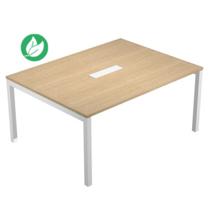 Table de réunion Eminence - L.160 x P.120 cm - Trappe d’accès centrale - Plateau Chêne - Pieds Blanc Table de réunion Eminence - L.160 x P.120 cm - Trappe d’accès centrale - Plateau Chêne - Pieds Blanc