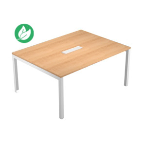 Table de réunion Eminence - L.160 x P.120 cm - Trappe d’accès centrale - Plateau Hêtre - Pieds Blanc Table de réunion Eminence - L.160 x P.120 cm - Trappe d’accès centrale - Plateau Hêtre - Pieds Blanc