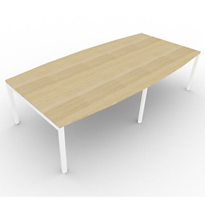 Table de réunion forme tonneau - gamme ARCHE - L.280 x P.140 x H.72 cm - plateau Chêne - pieds Blanc Table de réunion forme tonneau - gamme ARCHE - L.280 x P.140 x H.72 cm - plateau Chêne - pieds Blanc
