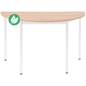 Table de réunion modulable 1/2 rond - L.120 x P.60 cm - Plateau Chêne Canadien - Pieds Blanc Table de réunion modulable 1/2 rond - L.120 x P.60 cm - Plateau Chêne Canadien - Pieds Blanc