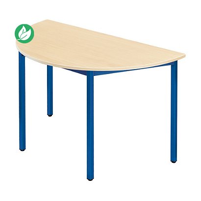 Table de réunion modulable 1/2 rond - L.120 x P.60 cm - Plateau Erable - Pieds Bleu