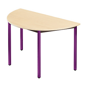 Table de réunion modulable 1/2 rond - L.120 x P.60 cm - Plateau Erable - Pieds Prune
